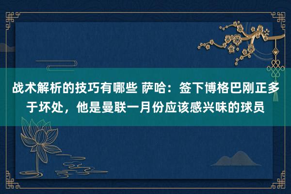 战术解析的技巧有哪些 萨哈：签下博格巴刚正多于坏处，他是曼联一月份应该感兴味的球员