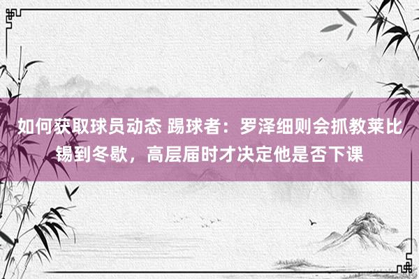 如何获取球员动态 踢球者：罗泽细则会抓教莱比锡到冬歇，高层届时才决定他是否下课