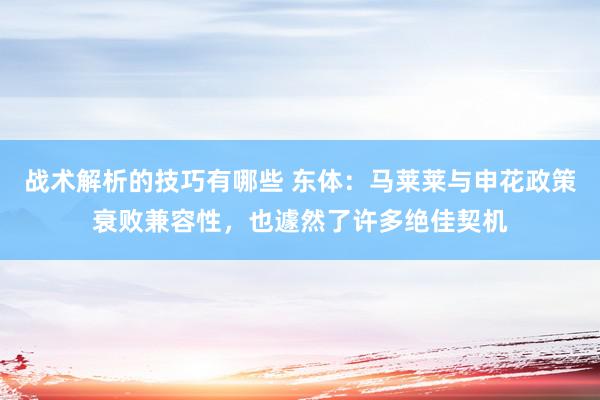 战术解析的技巧有哪些 东体：马莱莱与申花政策衰败兼容性，也遽然了许多绝佳契机