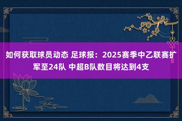 如何获取球员动态 足球报：2025赛季中乙联赛扩军至24队 中超B队数目将达到4支