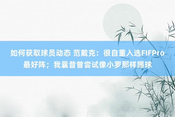 如何获取球员动态 范戴克：很自重入选FIFPro最好阵；我曩昔曾尝试像小罗那样踢球